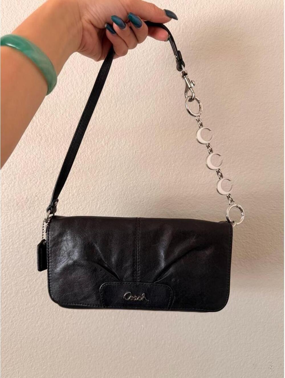 Vintage Black Pleated Coach Wristlet with Extender
